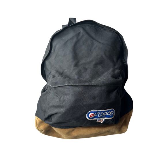 90s Outdoor Products Made in USA black and Suede Backpack - Picture 1 of 9